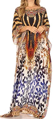 1820 - Jabari Women's Maxi Short Sleeve Long Beach Kaftan Dress Boho Loose Gown - OW15-White - OS
