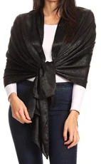 18216 - Litta Women's Brocade Evening Shawl Wrap Head Scarf Large Soft Wedding - BlackBranches - OS