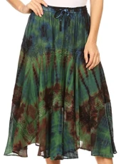 18221 - Justina Womens Dance Midi Full Circle Tie-dye Skirt with Elastic Waist - Green - OS 18221 - Justina Womens Dance Midi Full Circle Tie-dye Skirt with Elastic Waist - Green - OS