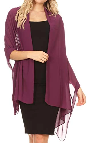 18225 - Jona Women Soft Sheer Chiffon Bridal Wedding Evening Scarf Shawl Wrap Stole - Plum - 7029