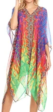 1824 - Alvita Women's V Neck Beach Dress Top Caftan Cover up with Rhinestones - JFM91-Multi - OS 1824 - Alvita Women's V Neck Beach Dress Top Caftan Cover up with Rhinestones - JFM91-Multi - OS