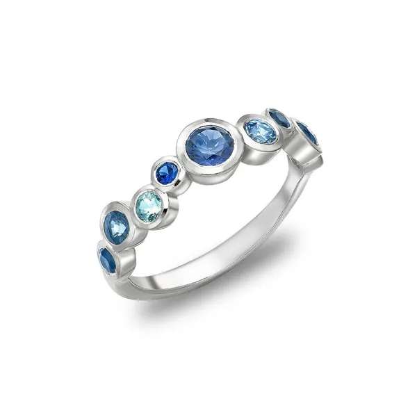 18k Blue Sapphire & Aquamarine Cascade Ring - 075ct