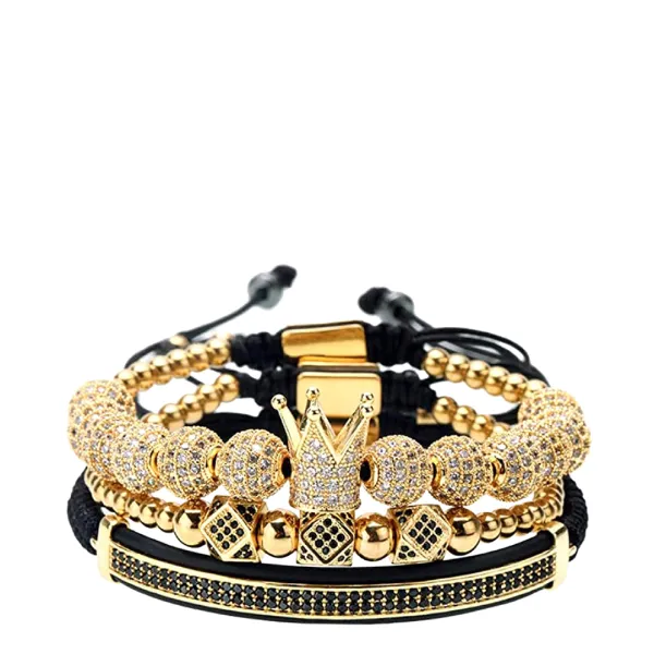 18K Gold &amp; Black Embellished Bracelet Set