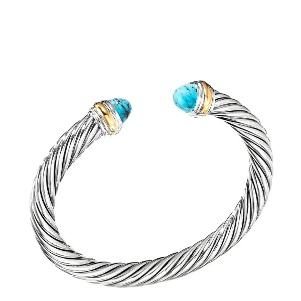 18K Gold &amp; Silver Two Ton Turquoise Cuff Bangle