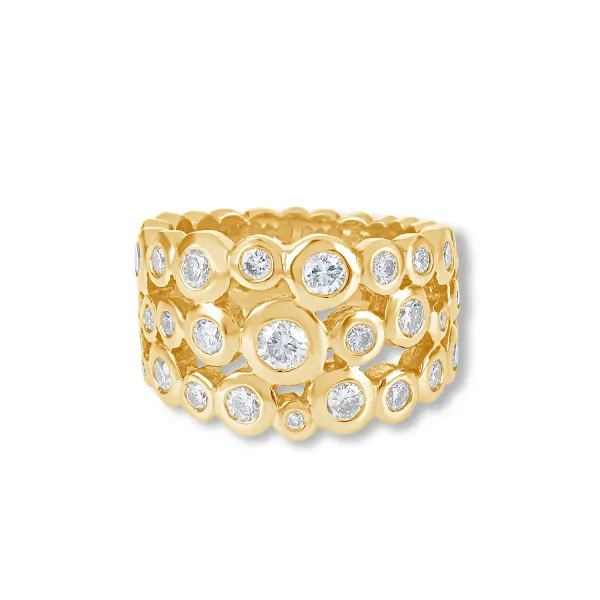18k Gold & Diamond Triple Row Dotty Ring - 200CT