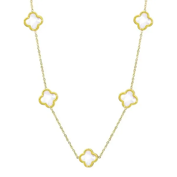 18K Gold Multi Motif Mother Of Pearl Gemstone Necklace