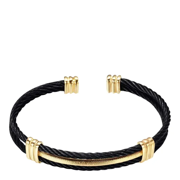 18K Gold Plated &amp; Black Cable Cuff Bangle