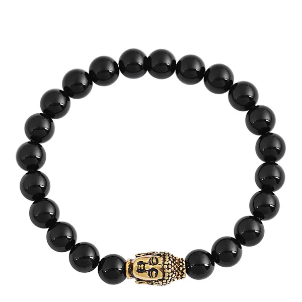 18K Gold Plated Carved Buddha And Onyx Bracelet - Black