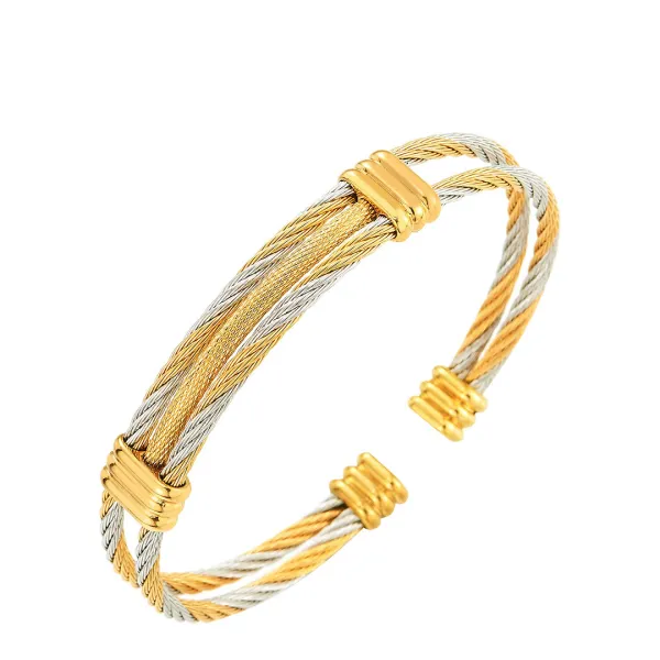 18K Gold Two Tone Cuff Bangle