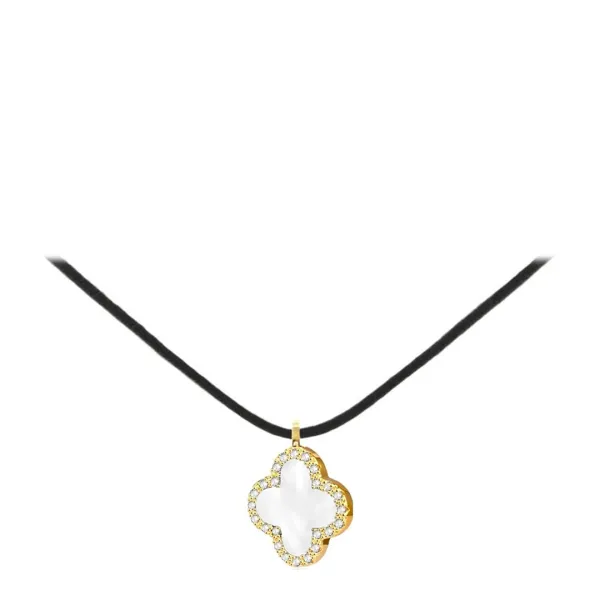 18K Gold White Clover Drop Necklace