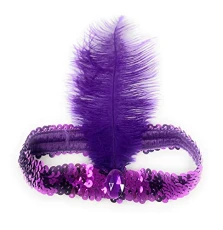 1920s Sequin Feather Headband 20s Fancy Dress Charleston Brow Band Gatsby Flapper UK (Purple)
