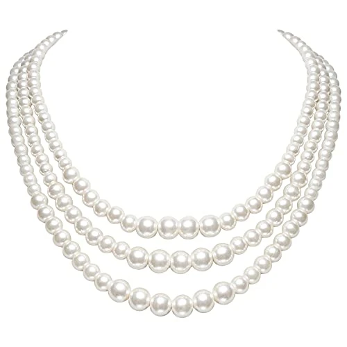 1920s Women Necklace Multi Layers Choker Imitation Pearl Necklace for Wedding Bridal Jewelry Imitati