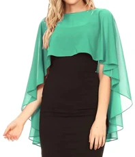 1921 - Anya Women's Soft Chiffon Wedding Bridesmaid Bridal Cape Wrap Bolero Shrug - Seafoam - OS 1921 - Anya Women's Soft Chiffon Wedding Bridesmaid Bridal Cape Wrap Bolero Shrug - Seafoam - OS