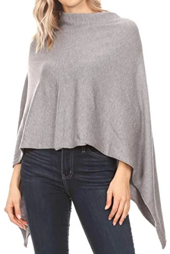 1926 - Laurel Women's Super Soft Lightweight Cape Poncho Blanket Shawl Pullover - Gray - OS
