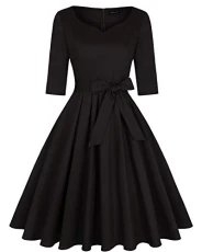 1950's Sweetheart Vintage Retro Solid Rockabilly Swing Dress for Women with Pockets (Blacks) 1950's Sweetheart Vintage Retro Solid Rockabilly Swing Dress for Women with Pockets (Blacks)
