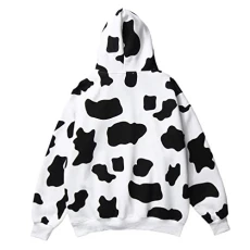 1Pc cow sweater women hoodies for women Printing Hoodie men fleece hoodie Women Hooded Sweatshirts women cow print pullover cotton blend student white drawstring cute