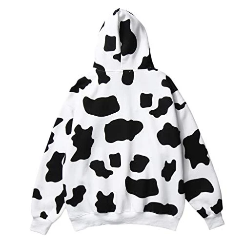1Pc cow sweater women hoodies for women Printing Hoodie men fleece hoodie Women Hooded Sweatshirts women cow print pullover cotton blend student white drawstring cute