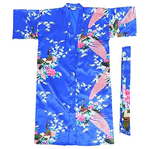 1pc Nightgown Bathrobe Sleeping Pajamas Satin Kimono Robe Peacock Kimono Robe Silk Kimono Robe Yukata Sleepwear for Women Nightgown Simulation Silk Bathrobe Tang Suit Women's Blue