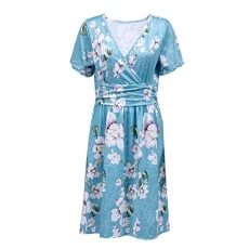 1pc Short Sleeve Dress Bodycon Dresses for Women Halter Neck Dress Women Flower Dress Summer Casual Dresses Printed Dress Women's Spaghetti Straps Polyester European and American