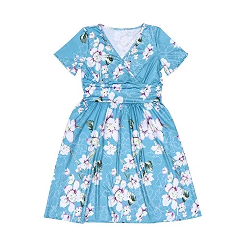 1pc Short Sleeve Dress Halter Neck Dress Short Sleeve Floral Dress Summer Flower Dress Ditsy Floral Dress for Women Summer Dress for Pockets Midi Skirt Polyester Miss The Flowers