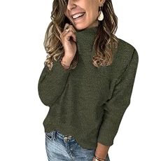 2 in 1 Blouse Jumper Women Long Sleeve Plus Size Batwing Solid Color Ladies Shirt Ladies Polo Roll Neckturtle Neck Plain Jumpers for Women Top 8 26 Lightning Deals of The Day ArmyGreen