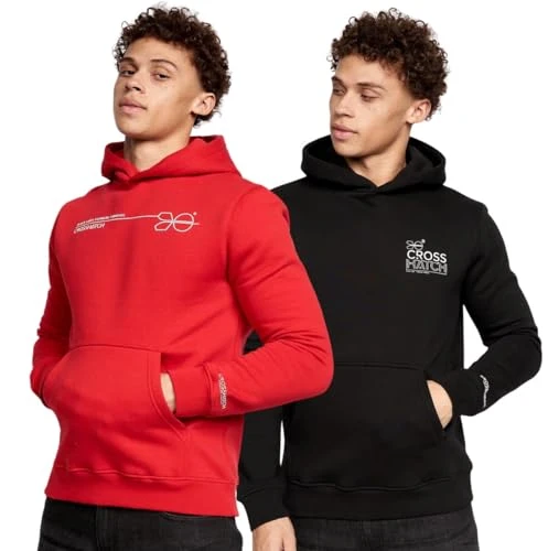 2 Pack Hoodie Sweatshirt Designer Branded Hoody Fleece Gift Present Top by Jeanbase Red/Black L