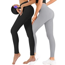 2 Pack Seamless Leggings for Women - High Waist Yoga Pants with Pockets Workout Athletic Pants Gym Yoga Pants, Black-gray, Large