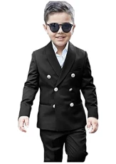 2 PC Boys Suits for Wedding Double Breasted Formal Boys Suits Flower Boy Tuxedos Dresswear Black 8T