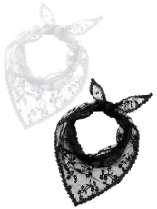 2 Pieces 1950s Retro Lace Scarf Triangle Neck Scarf Embroidered Lace Wrap Hair Wrap for Women, White, Black, 43.31 x 17.72 Inches 2 Pieces 1950s Retro Lace Scarf Triangle Neck Scarf Embroidered Lace Wrap Hair Wrap for Women, White, Black, 43.31 x 17.72 Inches
