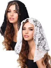 2 Pieces Floral Lace Veils Head Covering Latin Mass Mantilla Veils Short Scarf for Bridal Women, As the Pictures Shown, Large 2 Pieces Floral Lace Veils Head Covering Latin Mass Mantilla Veils Short Scarf for Bridal Women, As the Pictures Shown, Large