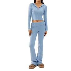 2 Pieces Outfit Set for Women Y2k Aesthetic Clothes Zip Up Sweater Hoodie Top + Long Trousers Ladies Ribbed Knit Co Ord Set Loungewear Skims Dupes (A - Blue, M) 2 Pieces Outfit Set for Women Y2k Aesthetic Clothes Zip Up Sweater Hoodie Top + Long Trousers Ladies Ribbed Knit Co Ord Set Loungewear Skims Dupes (A - Blue, M)