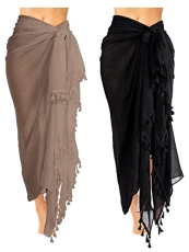 2 Pieces Women Beach Batik Long Sarong Swimsuit Cover up Wrap Pareo with Tassel for Women Girls (Black, Khaki, Large) 2 Pieces Women Beach Batik Long Sarong Swimsuit Cover up Wrap Pareo with Tassel for Women Girls (Black, Khaki, Large)