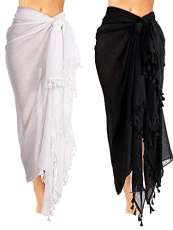 2 Pieces Women Beach Batik Long Sarong Swimsuit Cover up Wrap Pareo with Tassel for Women Girls (Black, White, Medium) 2 Pieces Women Beach Batik Long Sarong Swimsuit Cover up Wrap Pareo with Tassel for Women Girls (Black, White, Medium)