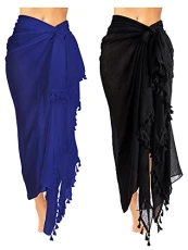 2 Pieces Women Beach Batik Long Sarong Swimsuit Cover up Wrap Pareo with Tassel for Women Girls (Black, Royal Blue, X-Large) 2 Pieces Women Beach Batik Long Sarong Swimsuit Cover up Wrap Pareo with Tassel for Women Girls (Black, Royal Blue, X-Large)
