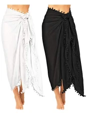2 Pieces Women Beach Sarong Pareo Swimsuit Cover Ups Chiffon Long Sarong Wrap Pareo with Tassel for Women Girls (Black, White) 2 Pieces Women Beach Sarong Pareo Swimsuit Cover Ups Chiffon Long Sarong Wrap Pareo with Tassel for Women Girls (Black, White)
