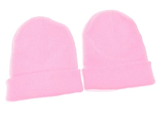 2 x Children's Kids Boys Girls Unisex Winter Knitted Beanie School Hat (Pair) UK (Baby Pink)