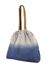 2016 Ladies Summer Beach Bags Collection - Ombre Effect Two Colour Tone Cotton Canvas Drawstring Design [Bag Size One Size, Colour Stone & Blue]