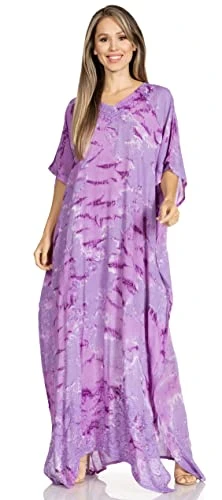 2019 - Pilar Petit Women's Casual Long Short Sleeve Beach Maxi Caftan Kaftan Dress - 3-Purple - OS