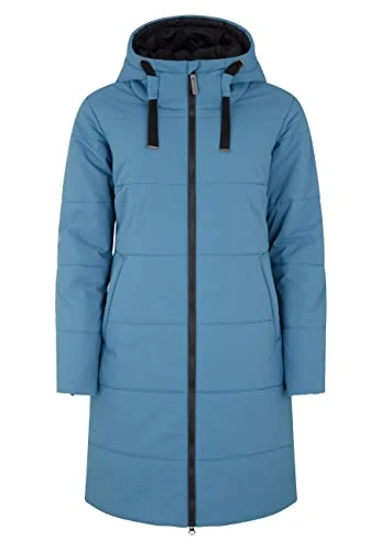 2019060 Women's Quilted Coat, Long Winter Coat with Adjustable Hood, 2-Way Zip with Chin Guard, Blue Coral, 42