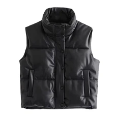 2022 Autumn Women's Casual Faux Leather Cotton Jacket Clothing Quilted Vest Women's Lightweight Spor