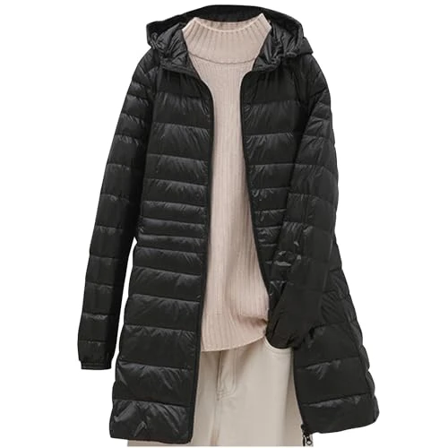 2024 Women's Lightweight Down Jacket Slim Hooded medium-length Winter Jacket down warm coat Oversize