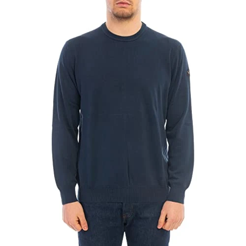 21411574-050 Pullover Crew Neck 100% Cotton Navy Blue Men Regular Fit, blue, L