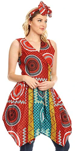 2255 - Vale Womens African Ankara Sleeveless Short Cocktail Wrap Dress with Pocket - 35-Multi - OS