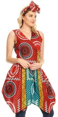 2255 - Vale Womens African Ankara Sleeveless Short Cocktail Wrap Dress with Pocket - 35-Multi - OS 2255 - Vale Womens African Ankara Sleeveless Short Cocktail Wrap Dress with Pocket - 35-Multi - OS