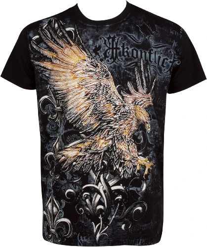 255T Clutching Eagle & Fleur De Lis Metallic Silver Embossed Short Sleeve Crew Neck Cotton Mens Fash