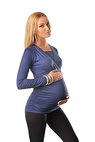 2in1 Pregnancy Nursing Long Sleeves Top Blouse Shirt for Pregnant Women 7007 (12, Jeans)