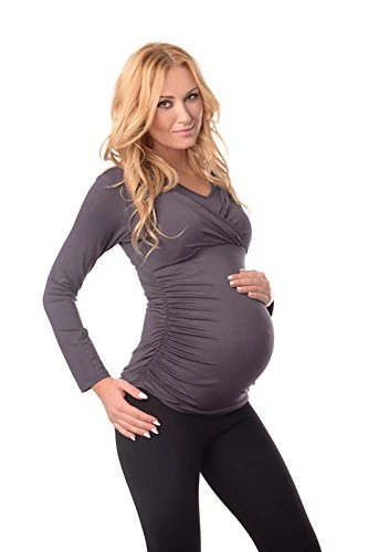 2in1 Top Shirt Blouse for Pregnant and Breastfeeding Woman 7014 (12, Graphite)