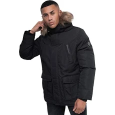 2k19Aug New Mens Heavy Fur Fleece Lined Hood Parka Padded Winter Coat Jacket[Black,L]