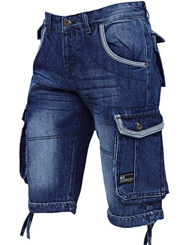 2k19Jan New Mens Denim Short Combat Casual Cargo Multi Pockets AW2019[Dark Wash,36" Waist]