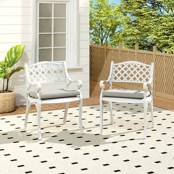 2Pcs Set Retro Cast Aluminum Garden Chairs - White